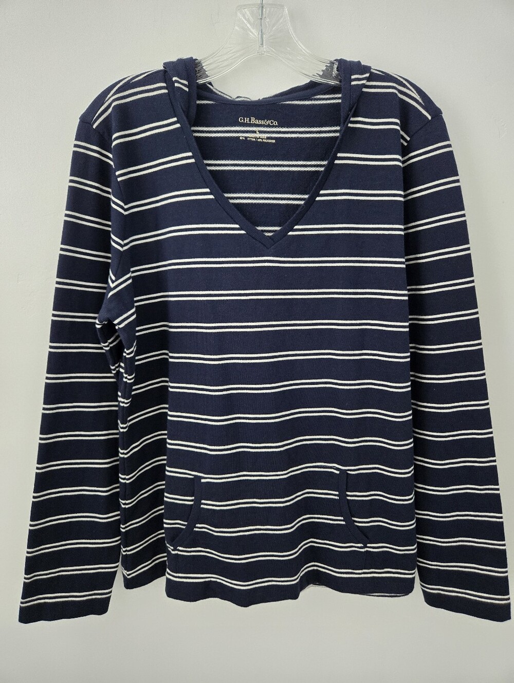 G.H. Bass & Co. Nautical Cadet Navy Striped V-Neck Hoodie. Size Large. New.